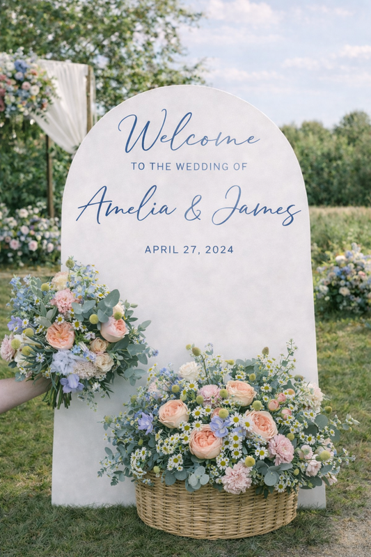 Welcome Signs with Flower Arrangements