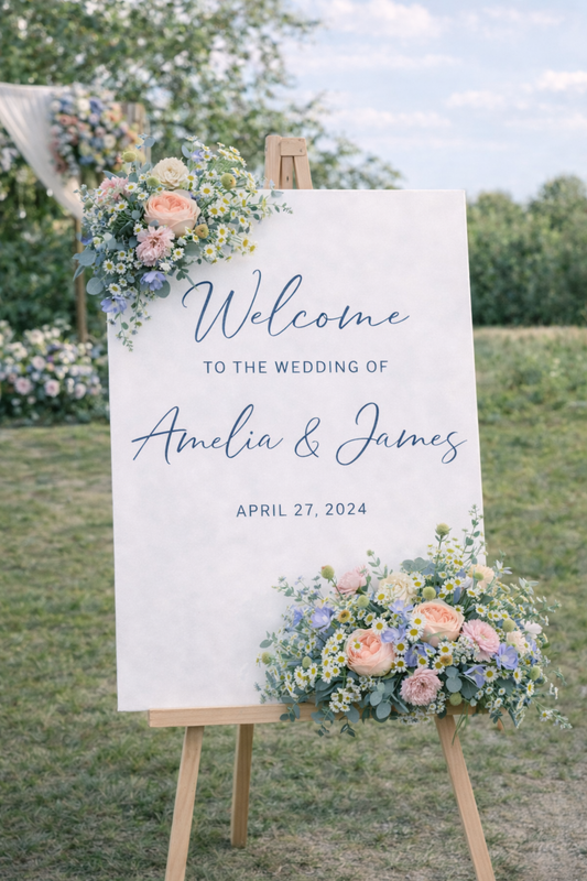 Welcome Signs with Flower Arrangements