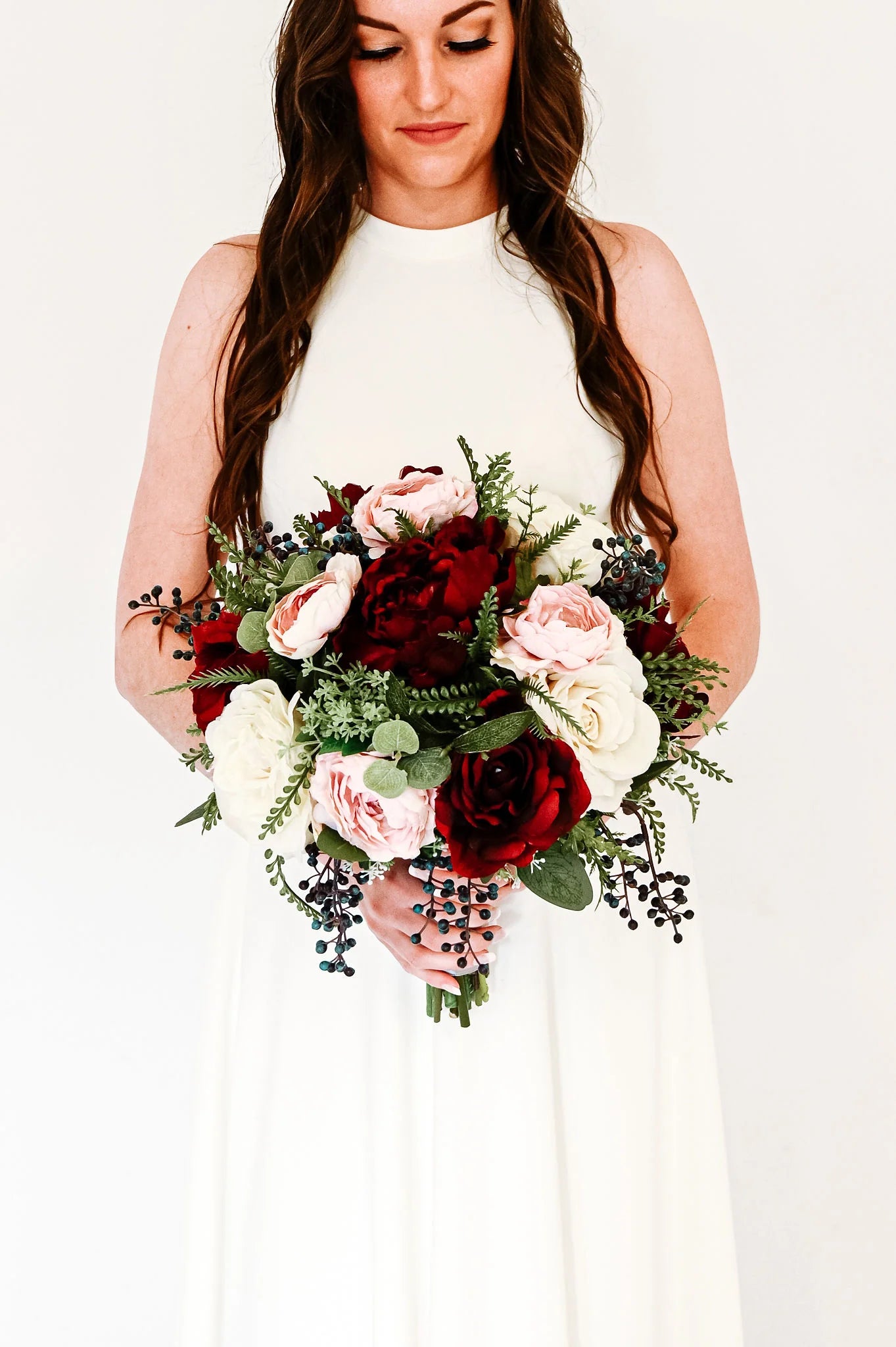 Burgandy and Greens - Bridal Bouquet