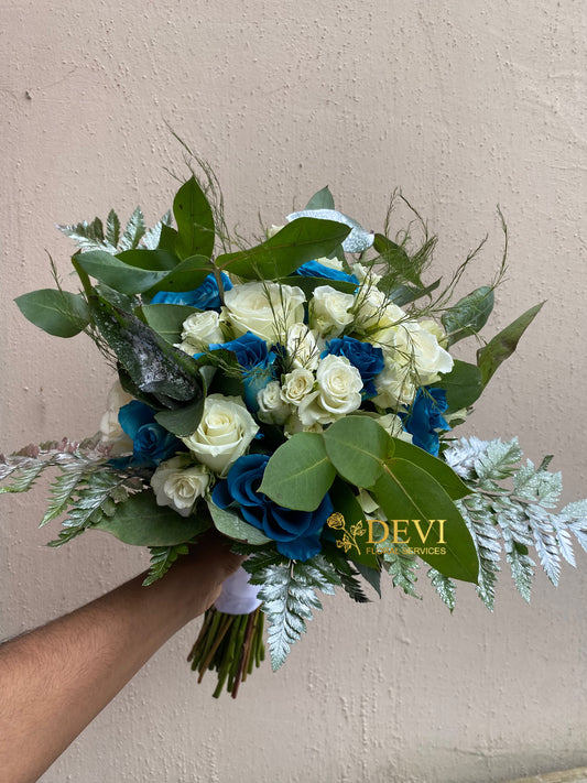 Teal and Ivory White Bridal Bouquet