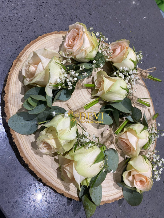 Peach/ Ivory Boutonniere's