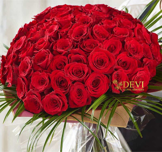 100 Red Roses with Foliage