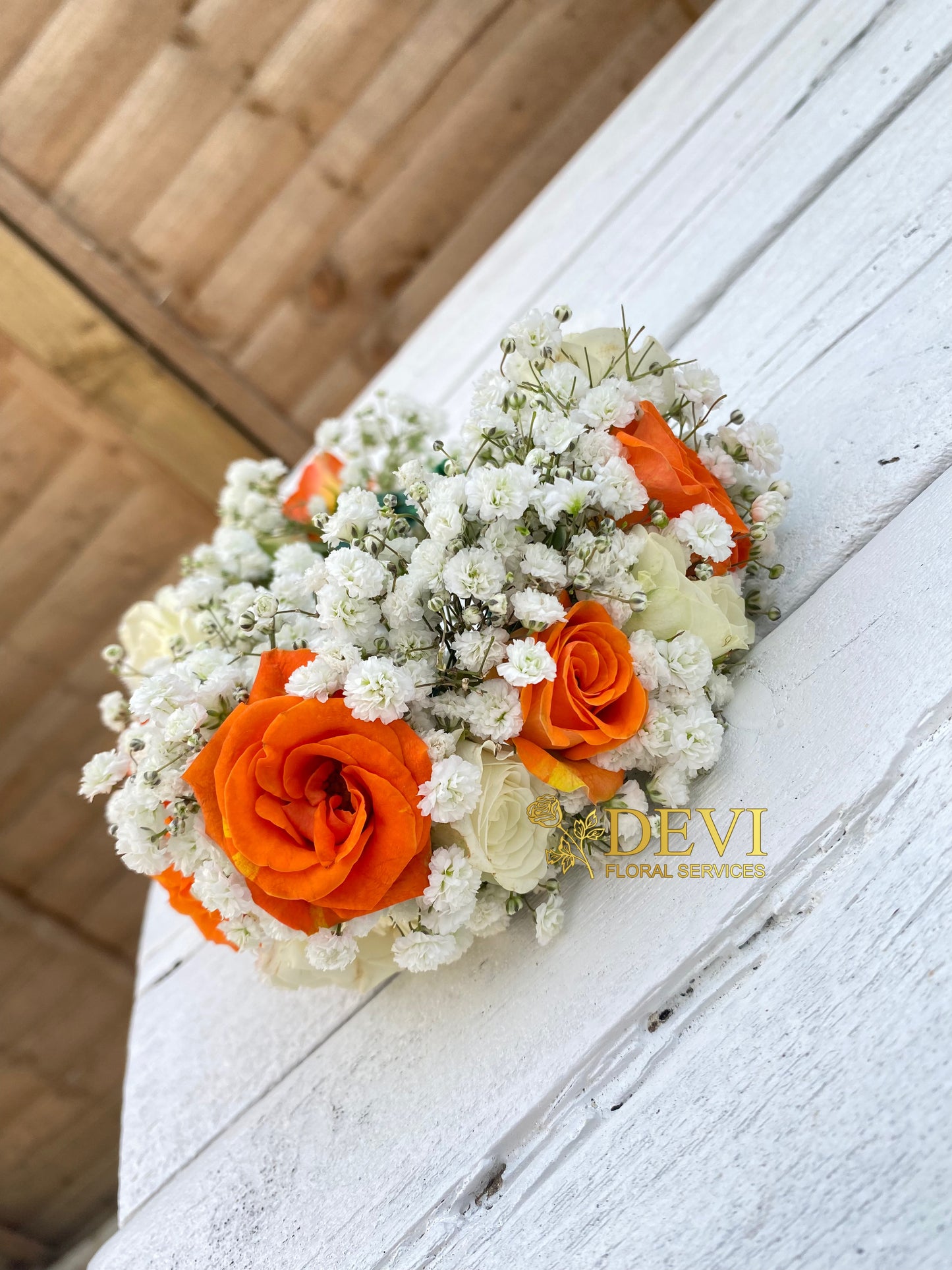 Orange and White Rose and Gypsophila Hair Crown