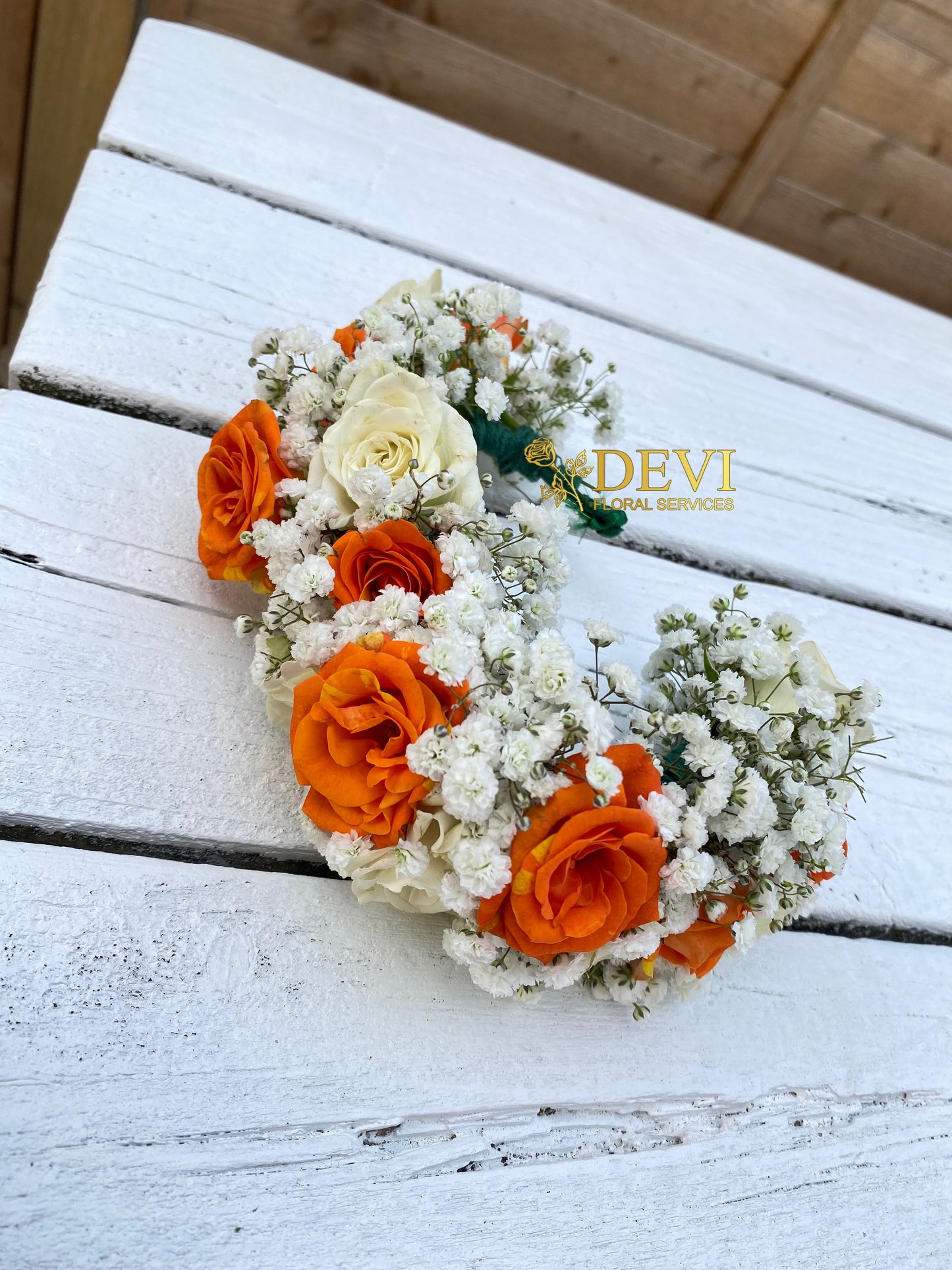 Orange and White Rose and Gypsophila Hair Crown