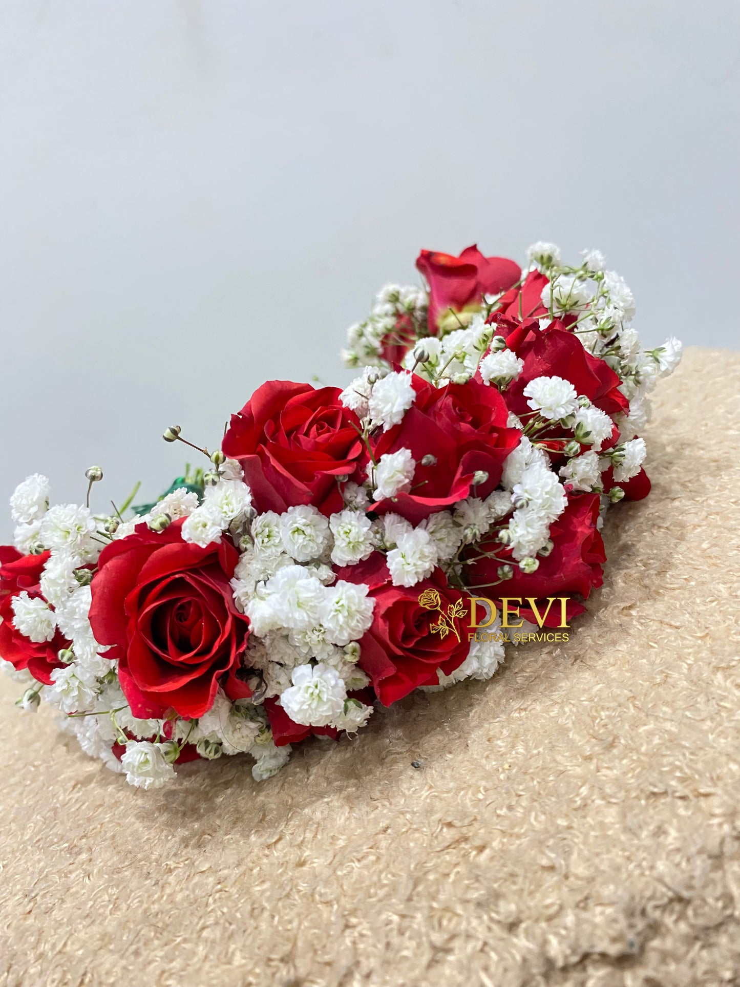 Red Rose and Gypsophila Hair Crown