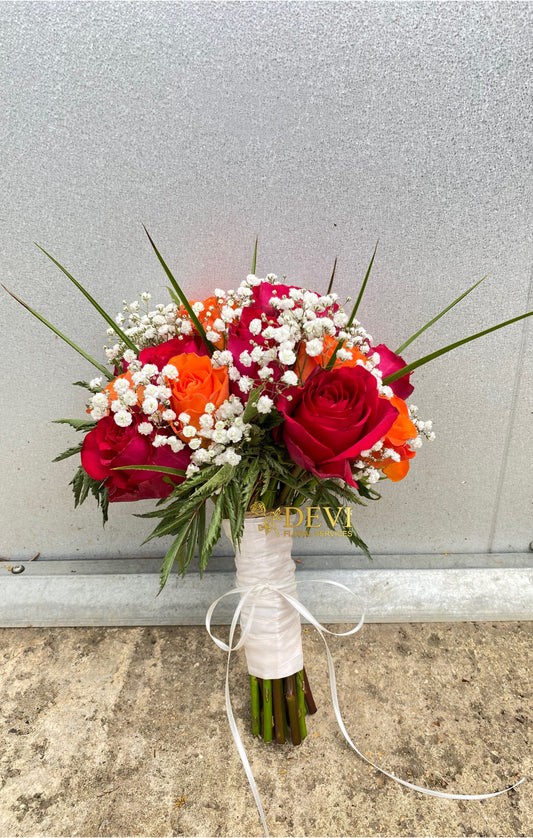 Orange and Fuchsia Bridal Bouquet