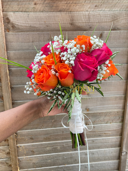 Orange and Fuchsia Bridal Bouquet