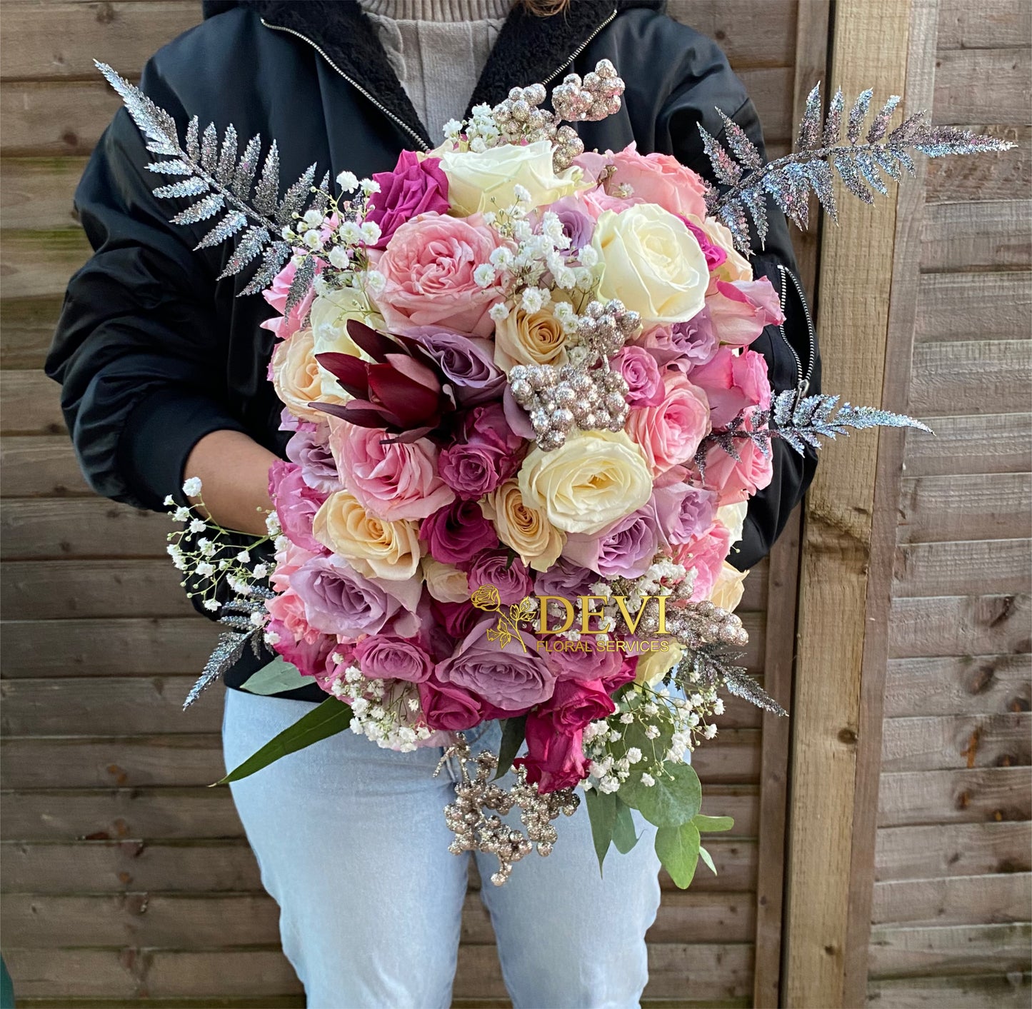 Dusty Pink & Purple Cascading Bouquet