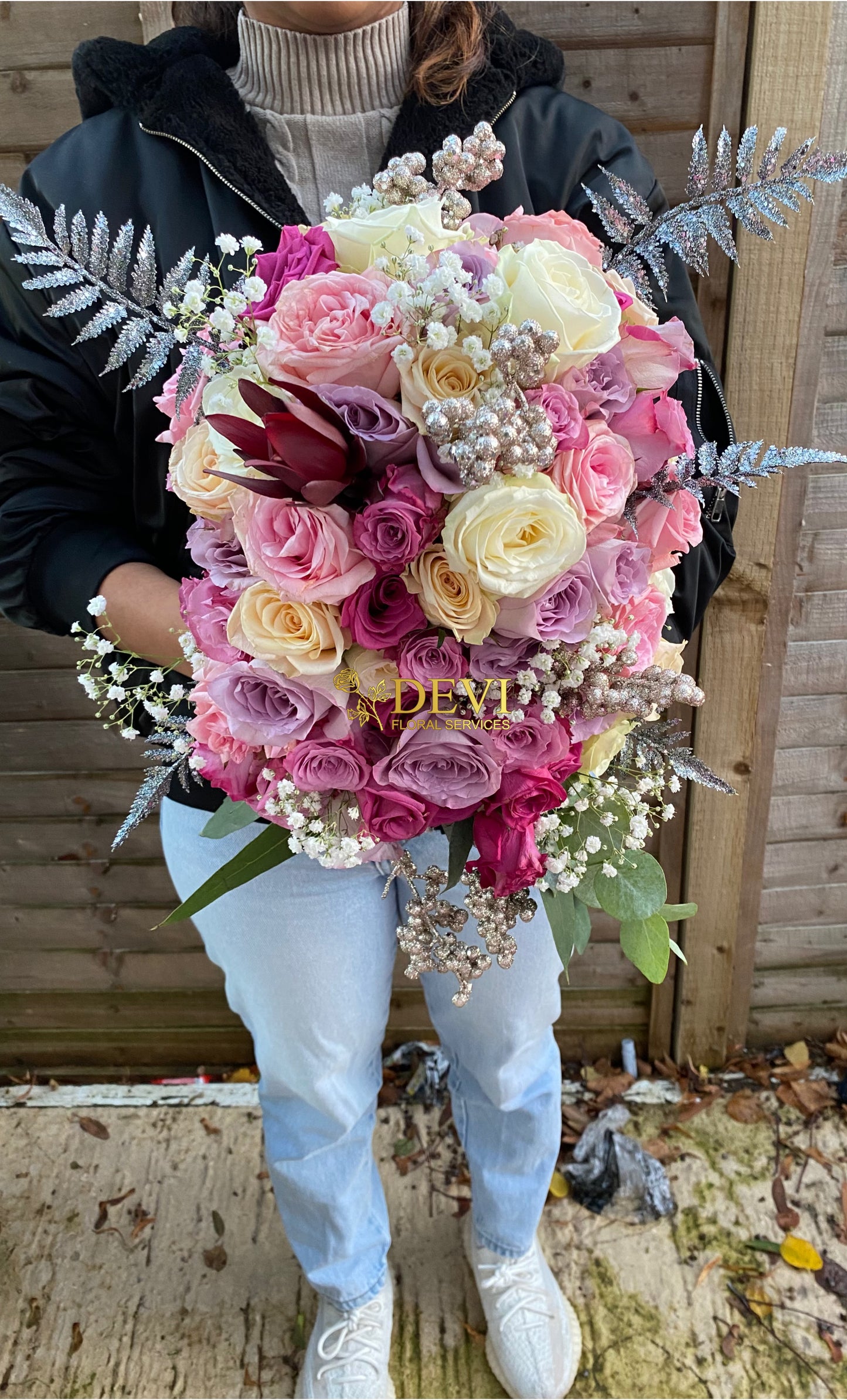 Dusty Pink & Purple Cascading Bouquet