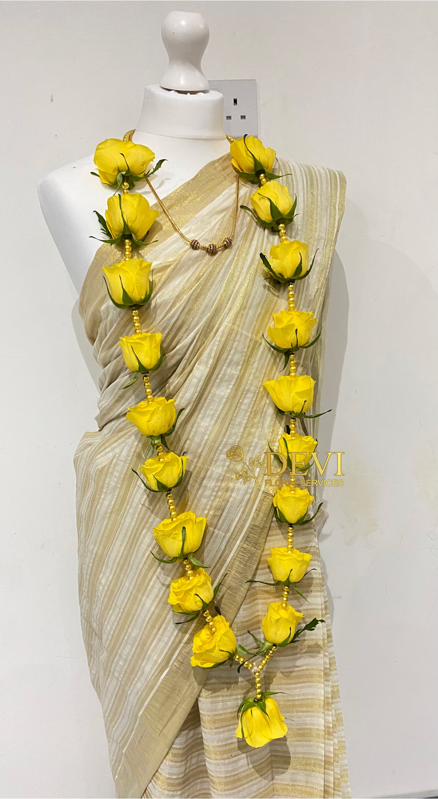 Yellow Rose with Gold Beads