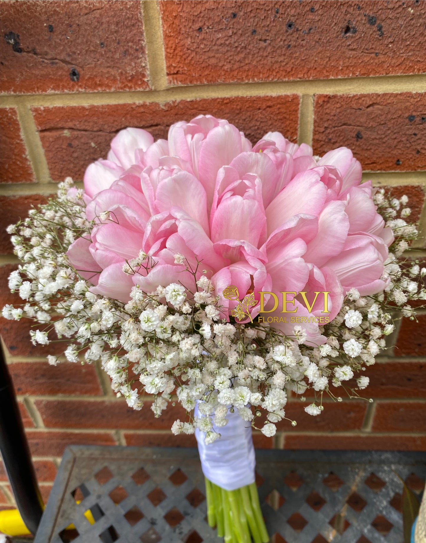 Pink Tulips with Gypsophila Bouquet