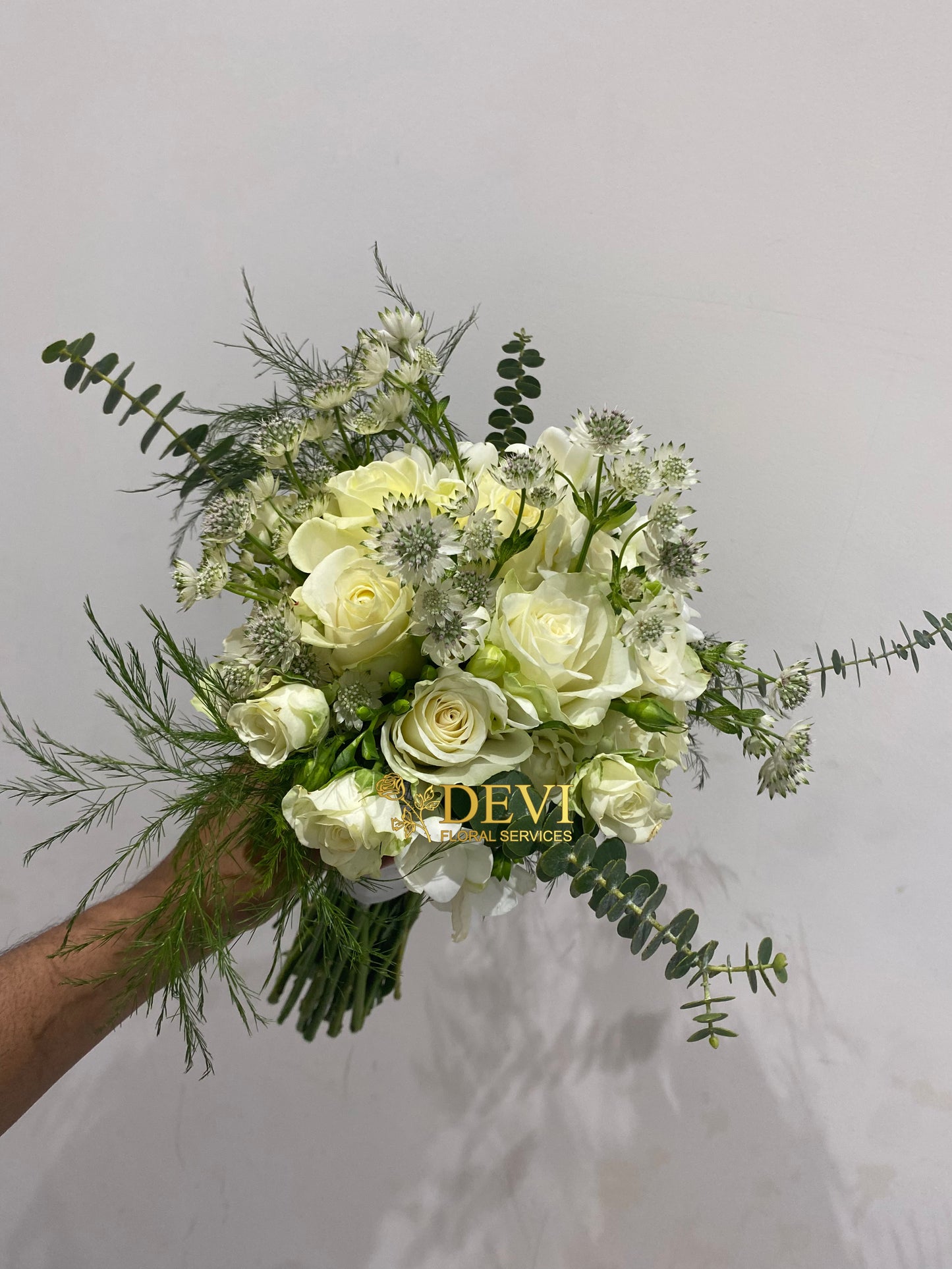 Earthly Greens and White Bridal Bouquet